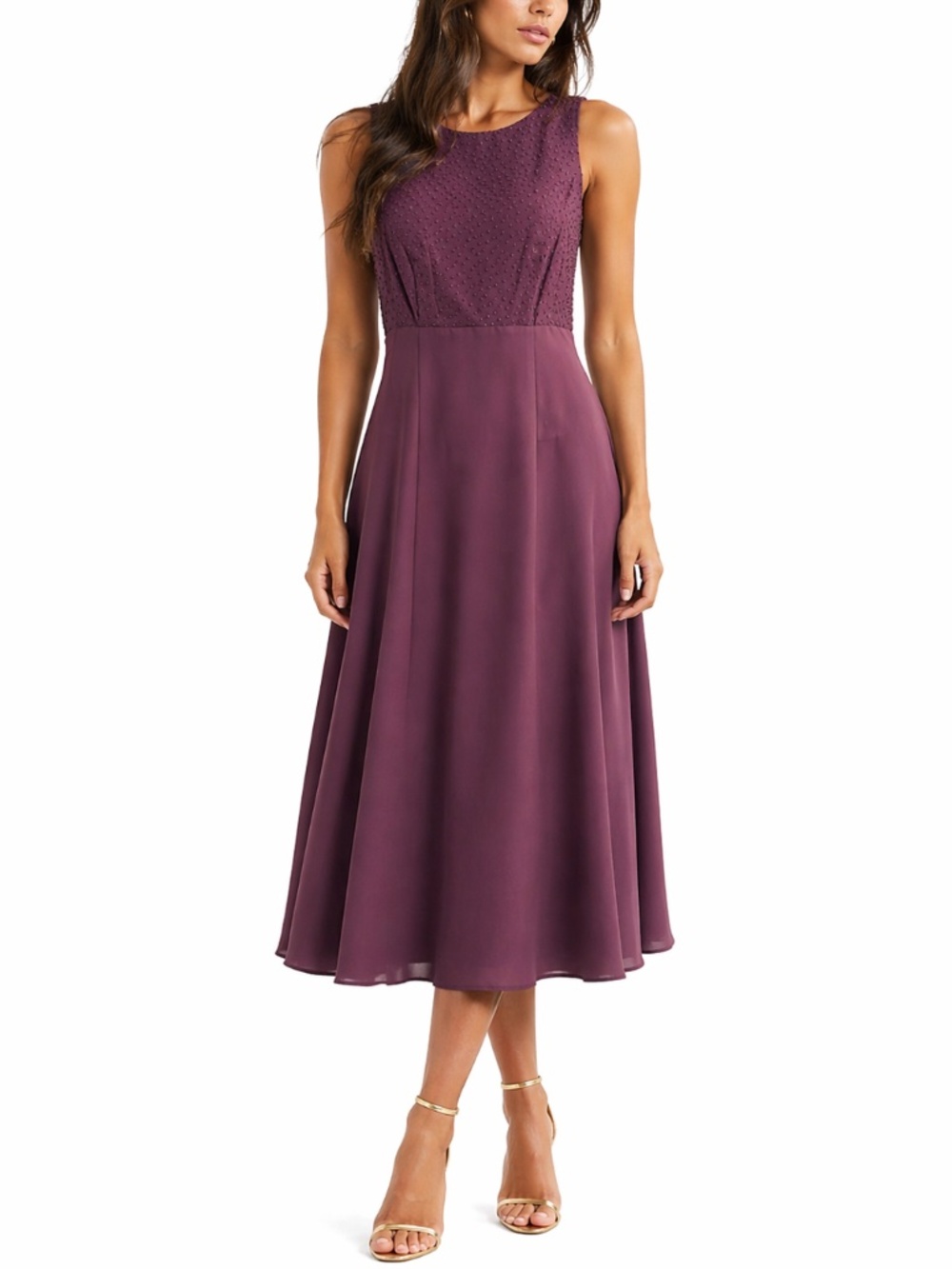 Faviana New York Plum Beaded Bodice Dress Size 13/14 Cowl Back Formal Gown